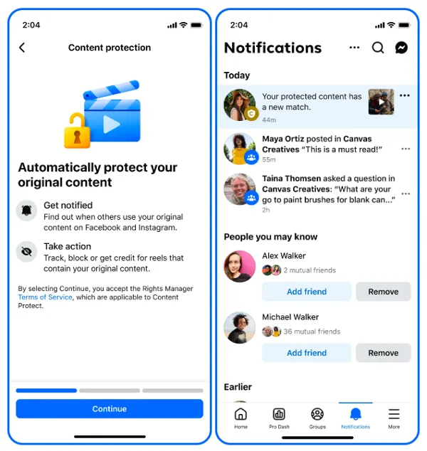 Facebook content protection