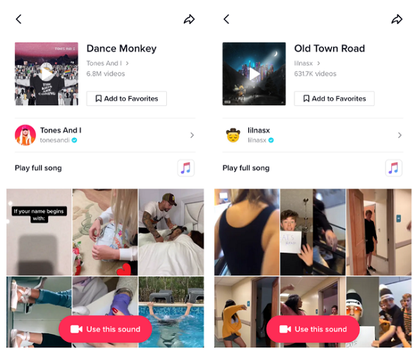 TikTok Sounds Page example