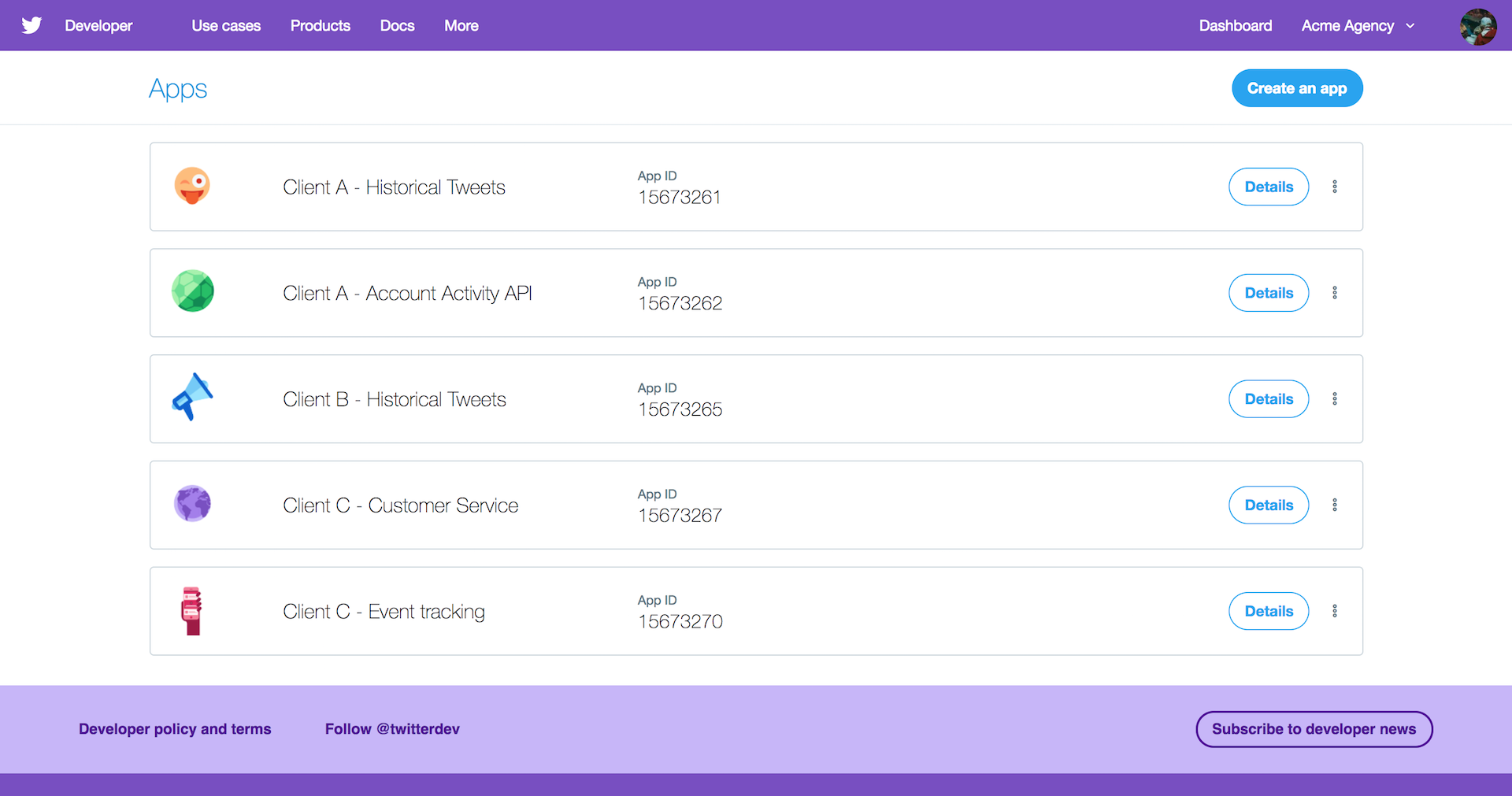 Twitter's developer portal