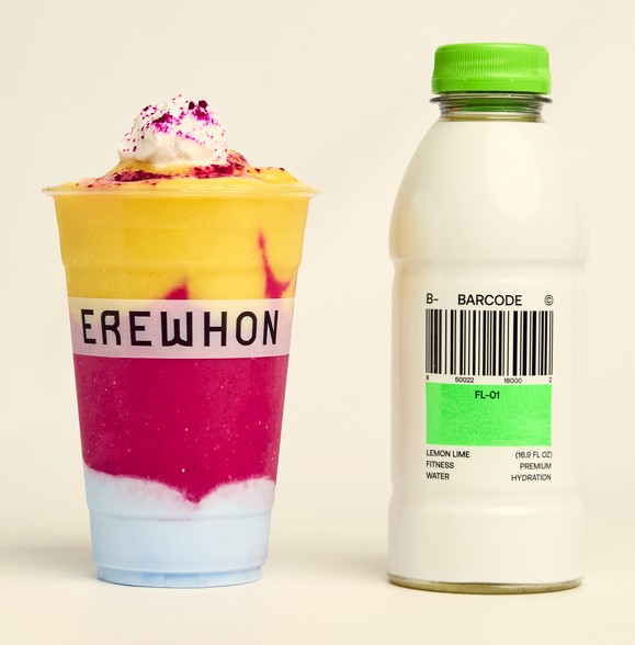  A smoothie and a bottle of fitness water.