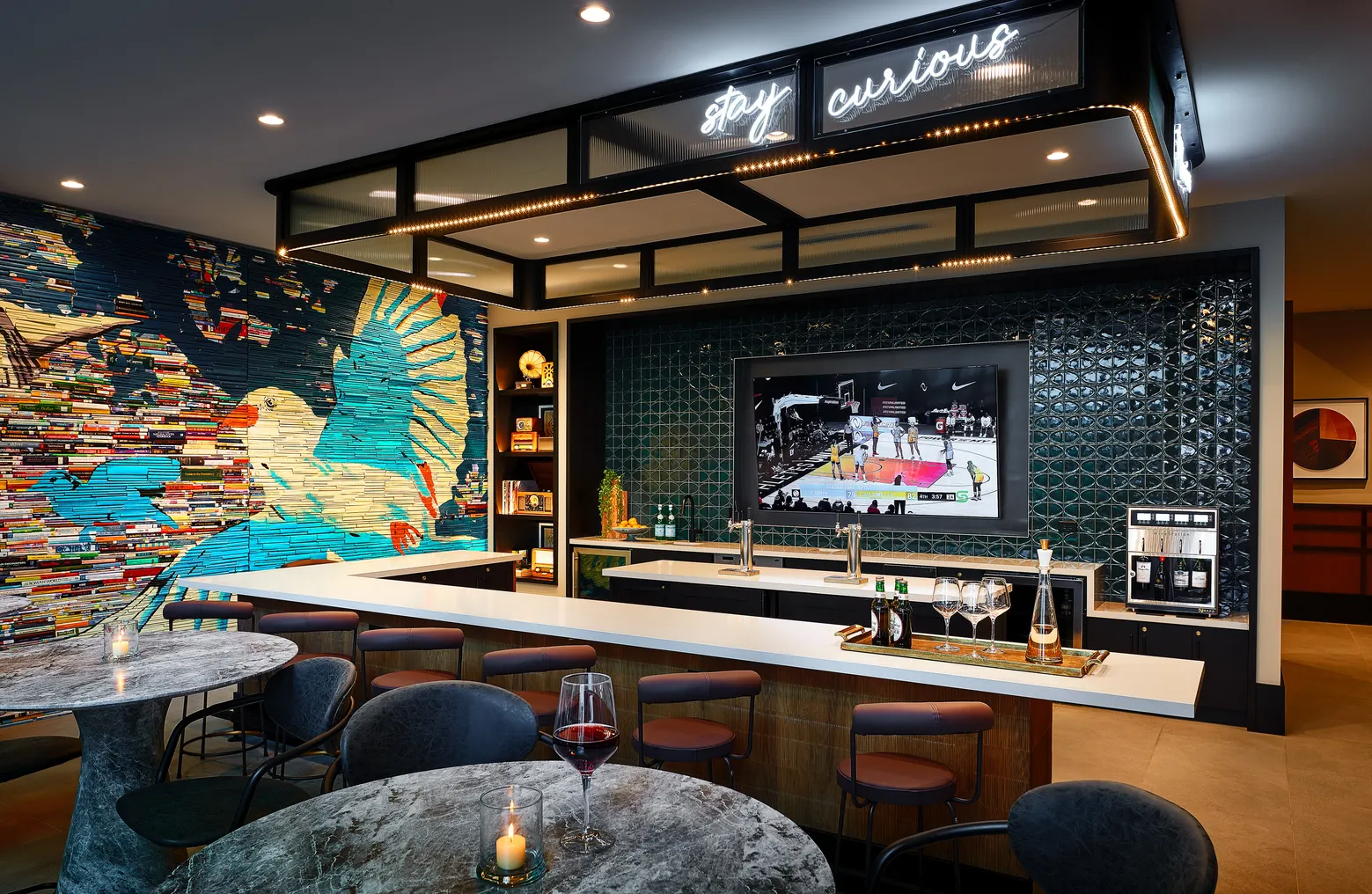 A lounge and bar area.