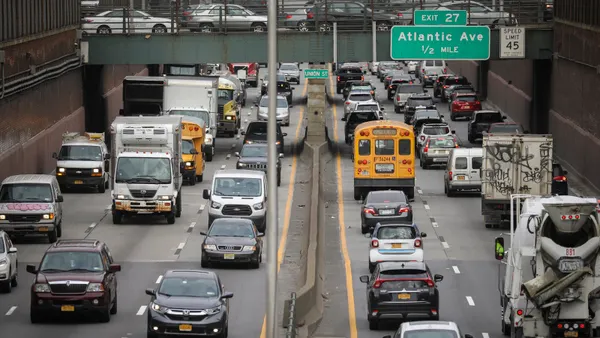 Heavy traffic moves along the Brooklyn-Queens Expressway