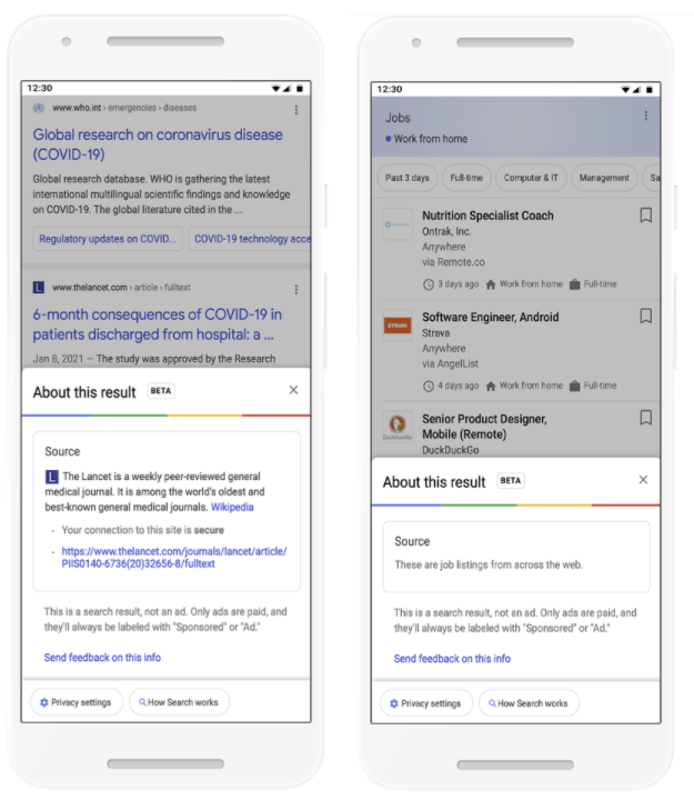 Google extra info