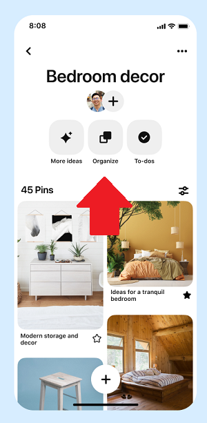 Pinterest board toolbar
