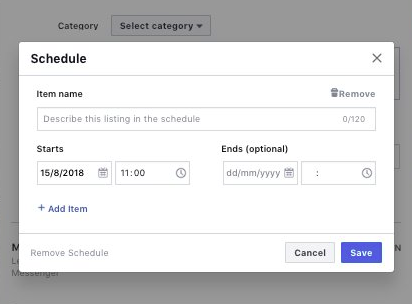 Facebook event schedule set-up