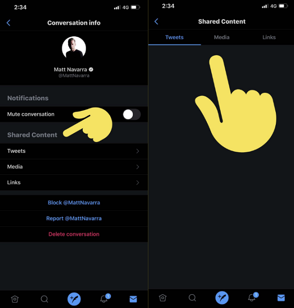 Twitter content shared in DMs listing