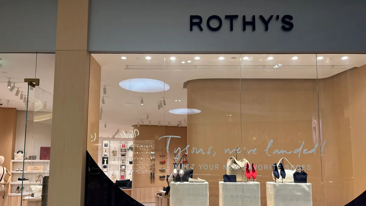 The window of a Rothy's storefront in Tyson's Corner Mall.