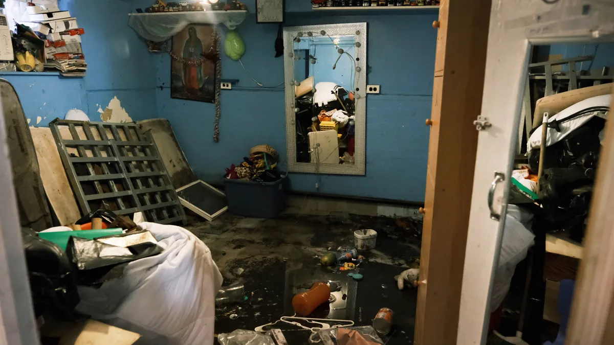 A flooded basement level apartment stands in a Queens neighborhood that saw massive flooding and numerous deaths following a night of heavy wind and rain from the remnants of Hurricane Ida in 2021.