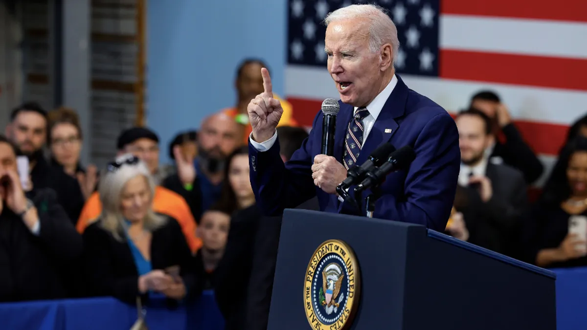 U.S. President Joe Biden speaking in Philadelphia.