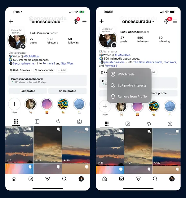 Instagram tests interests display on user profiles