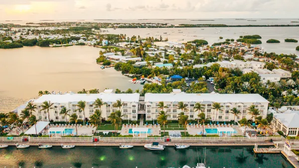 Exterior of a waterfront hotel