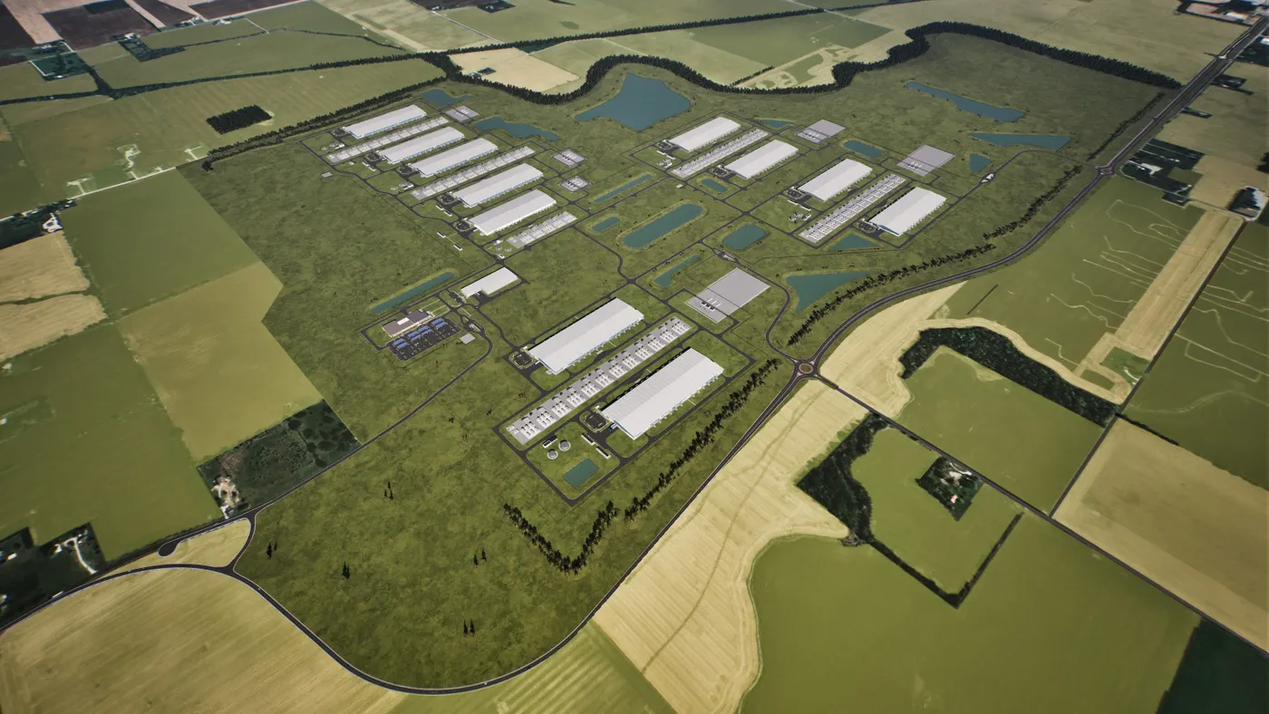 Aerial rendering of Meta’s $10 billion data center campus in Lebanon, Indiana