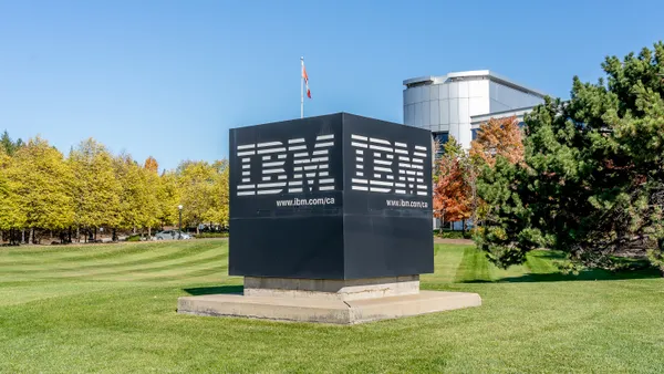 The IBM logo is pictured on a sign in front of a building in Ontario, Canada on Oct. 30, 2018.