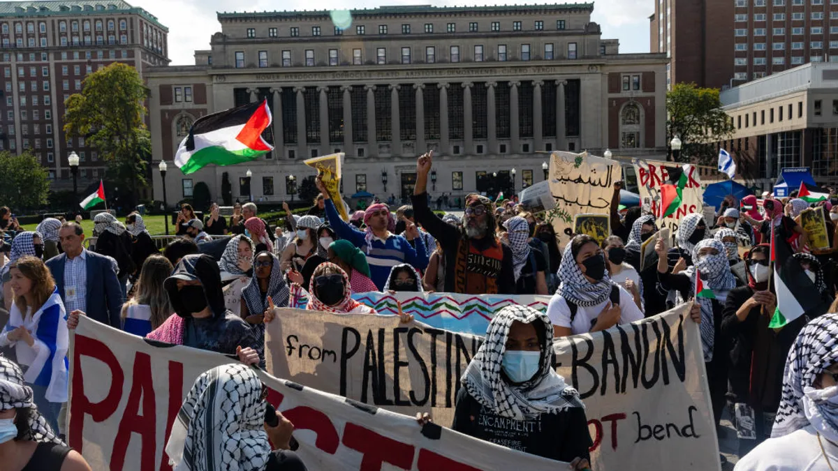 Protesters fill the university lawn at Columbia.