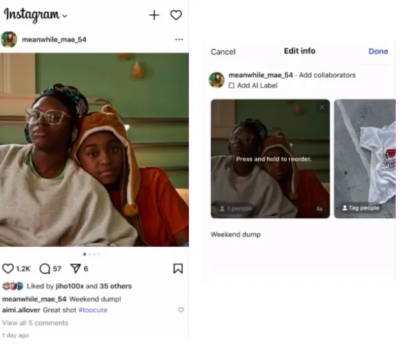 Instagram reorder carousels