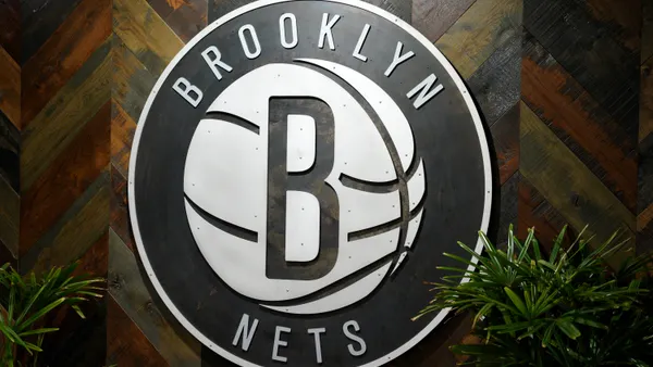 Brooklyn Nets signage is seen during Brooklyn Nets Media Day at Brooklyn Nets HSS Training Center