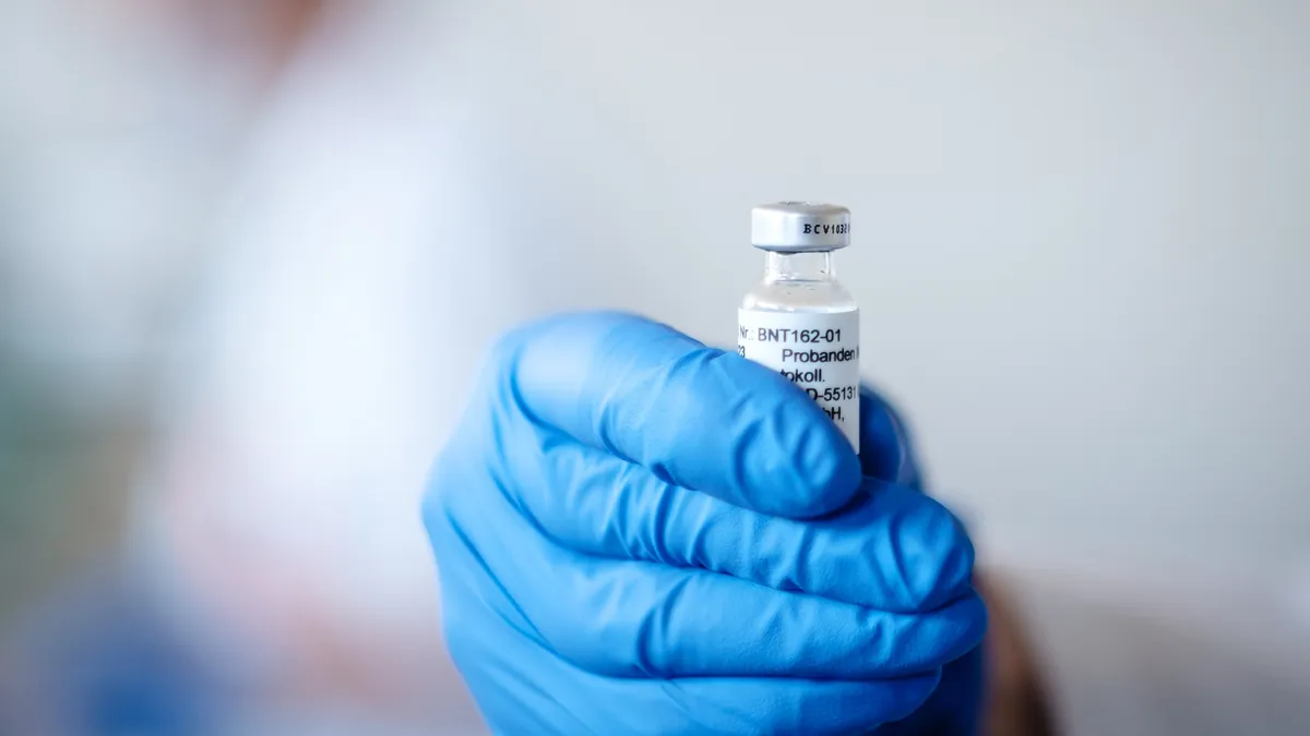 A vial of BNT162, an experimental coronavirus vaccine being developed by BioNTech and Pfizer