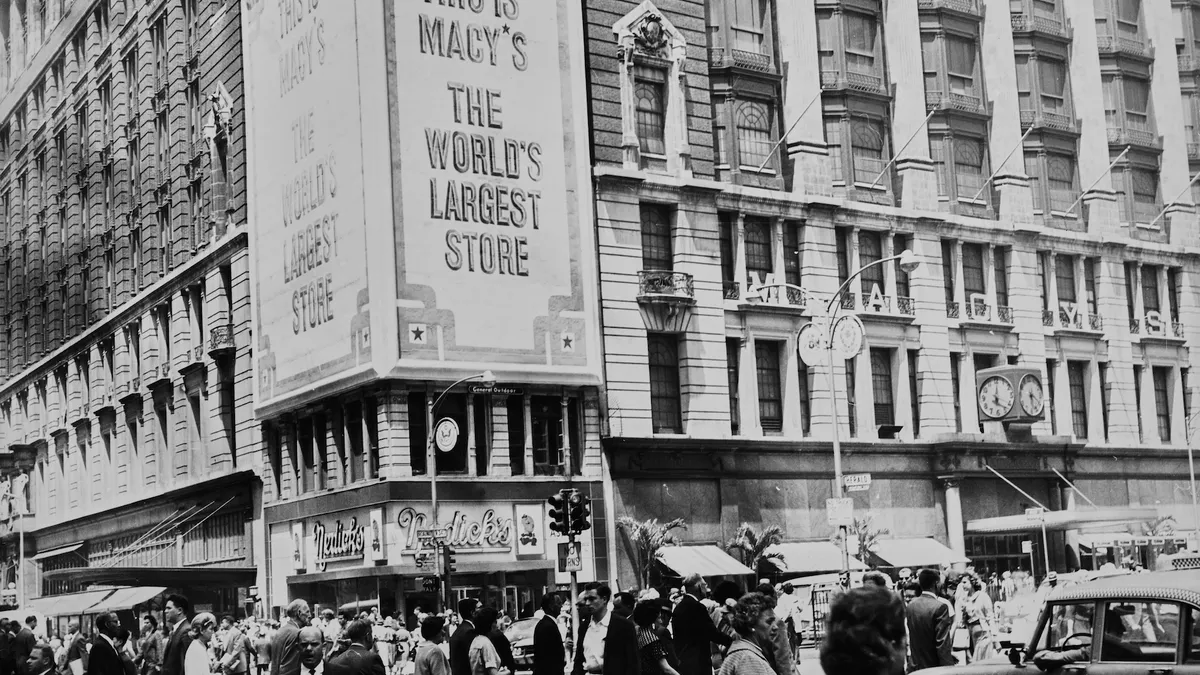 Exterior view of Macy's department store in New York, 1950s