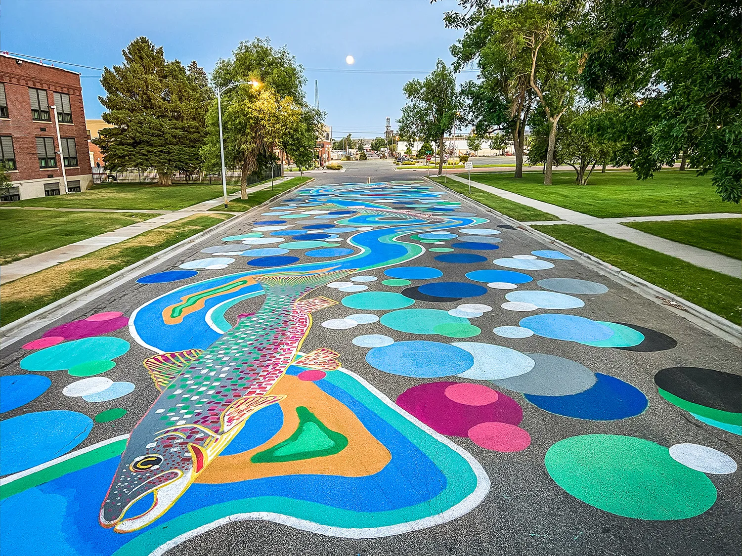 Asphalt art installations in Billings, Montana.