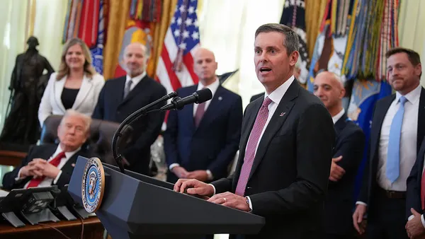 David Ricks, CEO of Eli Lilly, speaks alongside U.S. President Donald Trump, administration officials and fellow pharmaceutical executives on November 06, 2025 in Washington, DC.