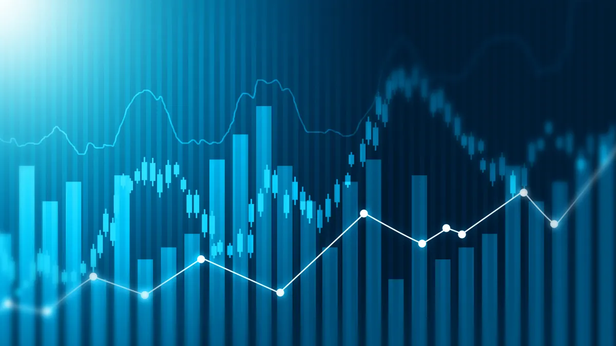 Digital stock market charts and diagrams. Digital illustration