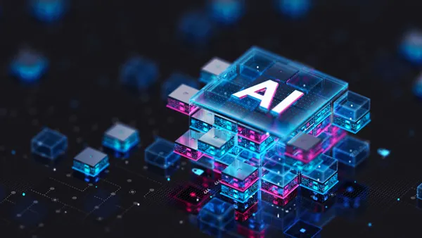 An artist's rendering of 3D shapes with AI, signifying a creative display of technology.