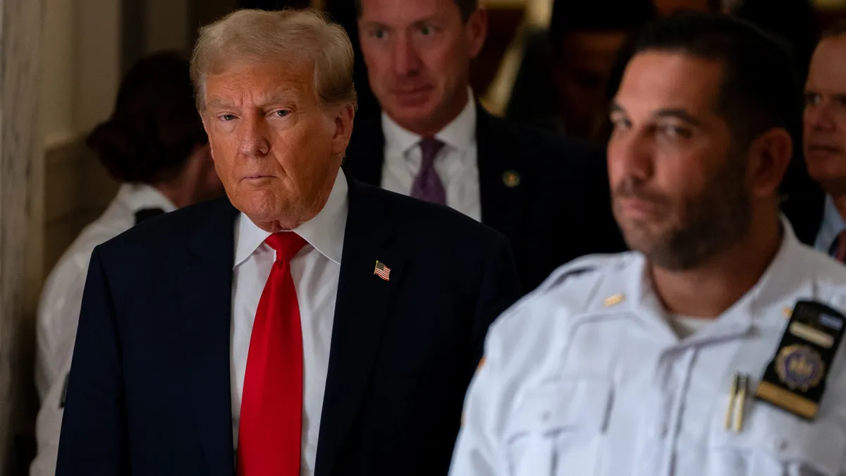 Donald Trump outside the civil fraud trial in New York Supreme Court on Oct. 4. The trial is now in its third week.