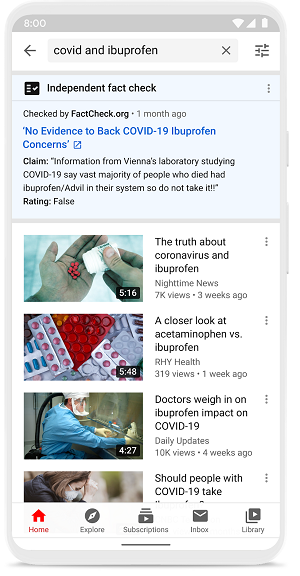 YouTube fact-check panel