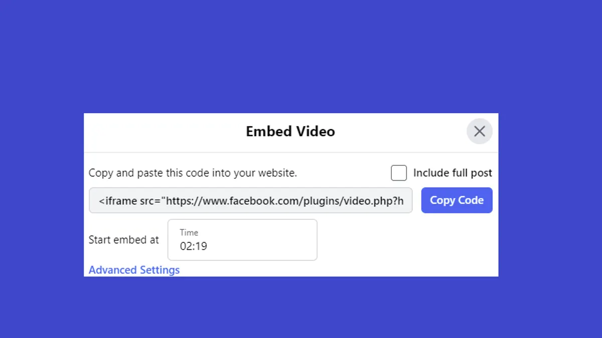 Facebook video embed