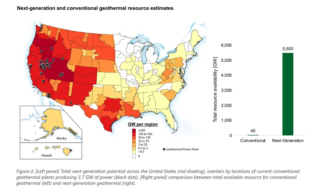 Map shows the location of U.S. geothermal resources, with most located in the West.