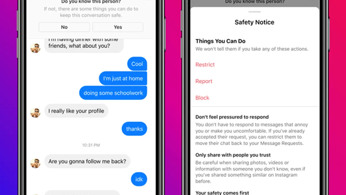 Instagram safety message