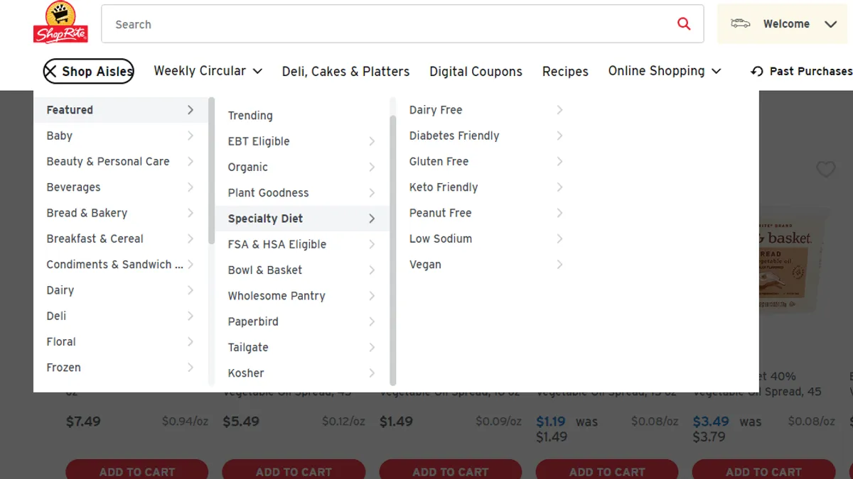 A screenshot of a grocery company's website