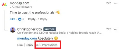 LinkedIn comment impressions