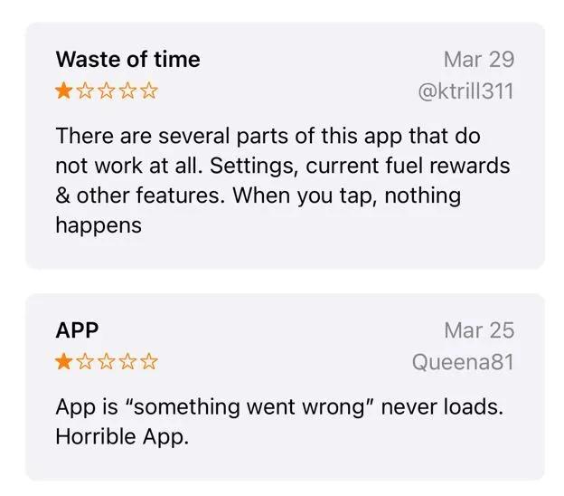 A screenshot of an App Store review of RaceTrac