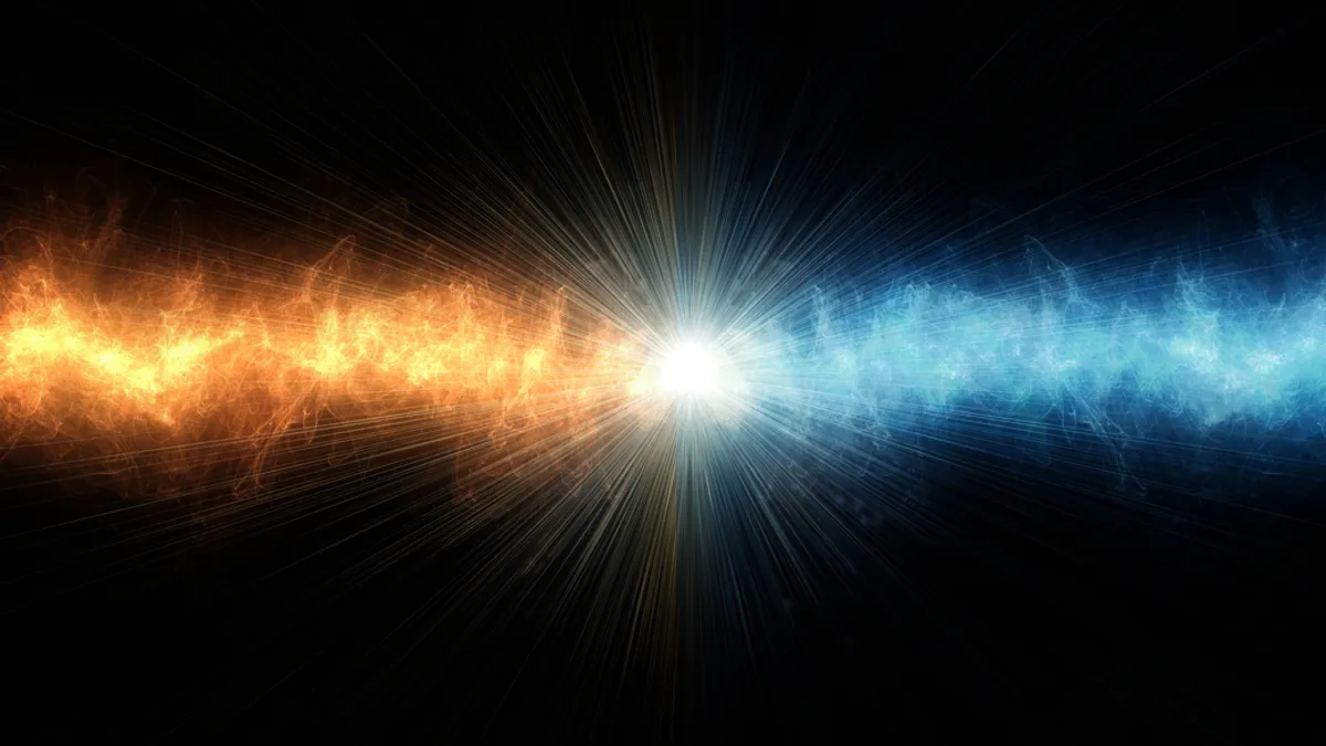 collision of two energies, black background, fire and ice