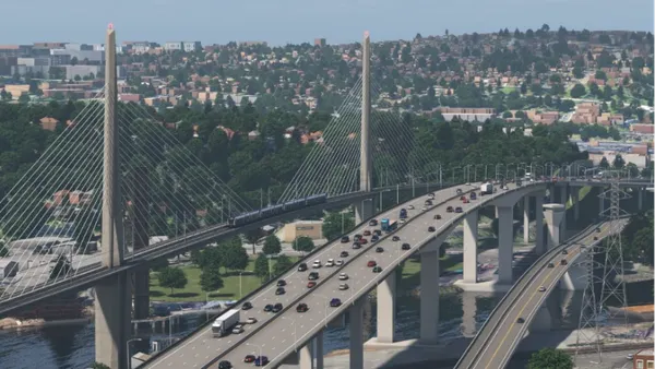 Rendering of cars going over the light rail bridge crossing the Duwamish Waterway