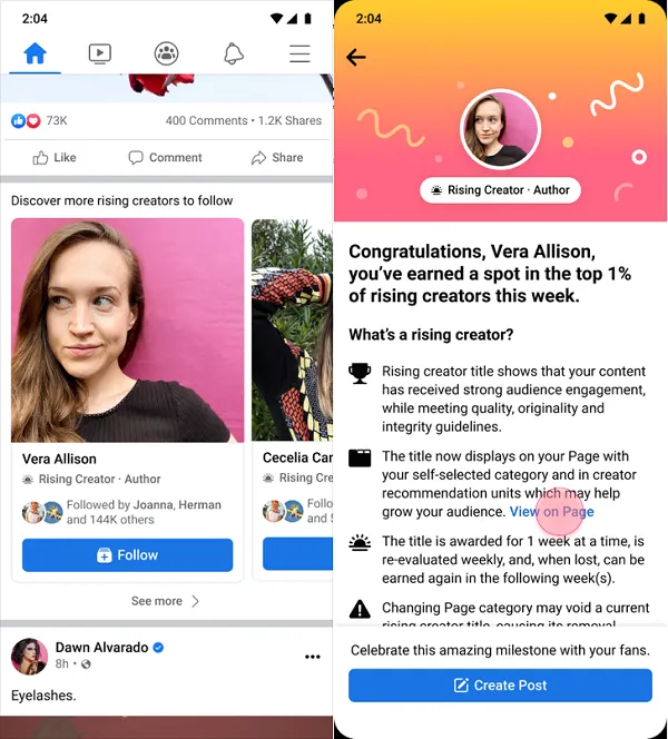 Facebook creators update