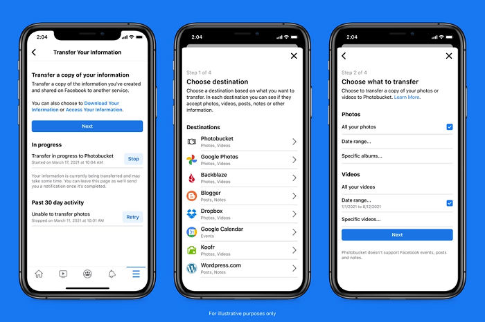 Facebook Transfer My Data tool