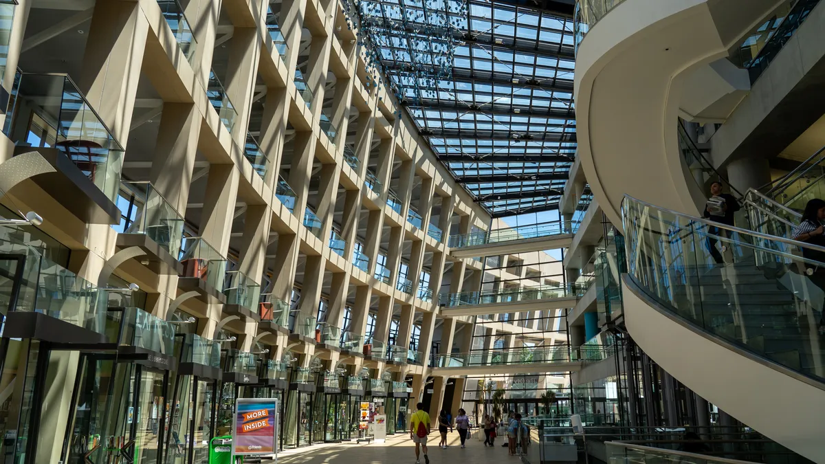 Inside of modern design building with glass ceiling