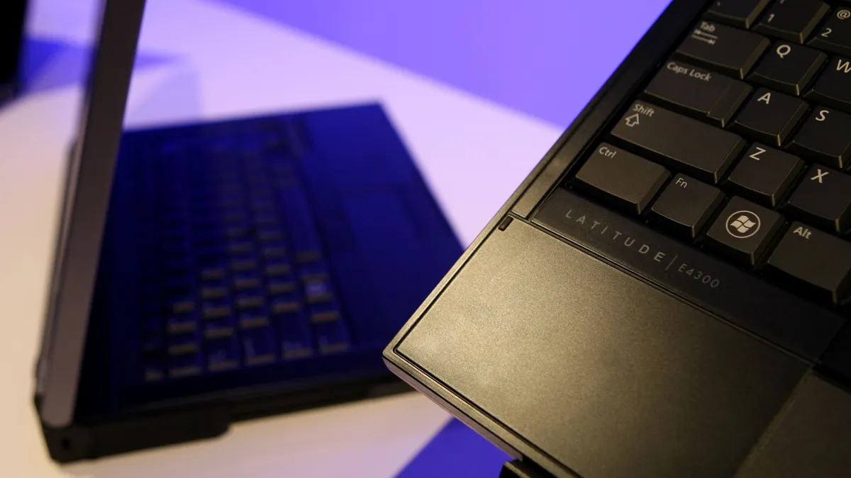 he new Dell E4300 laptop is displayed at a Dell product launch event August 12, 2008 in San Francisco, California.