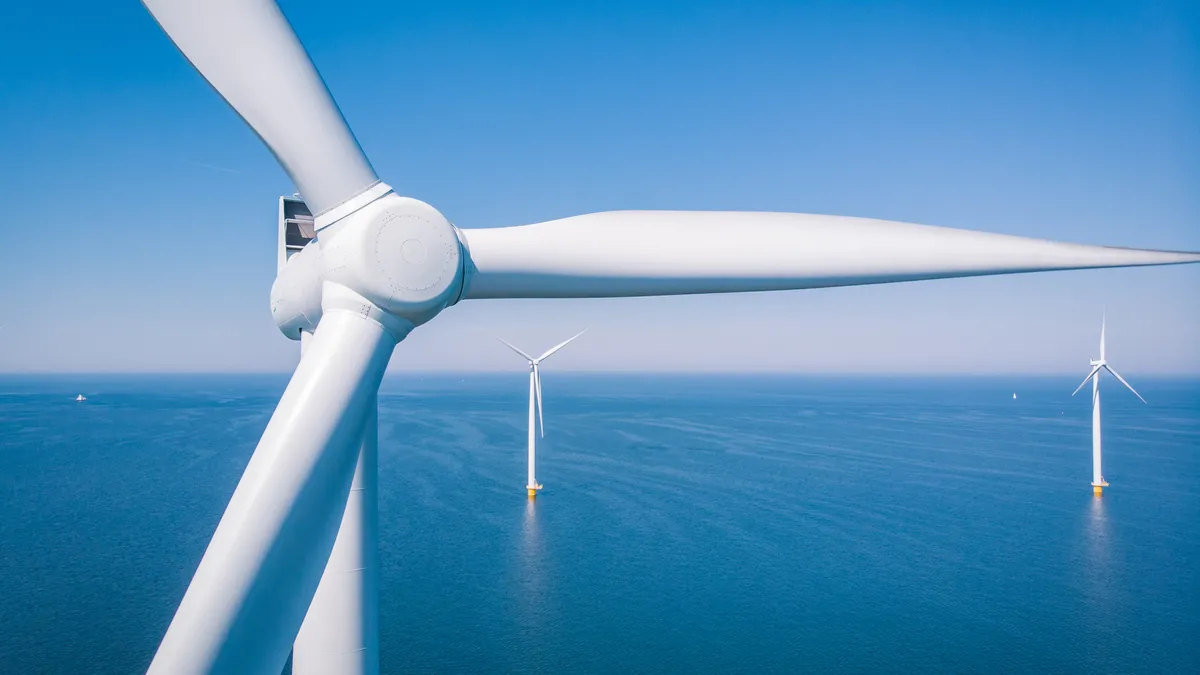 An aerial view of an offshore wind turbine near the Netherlands.