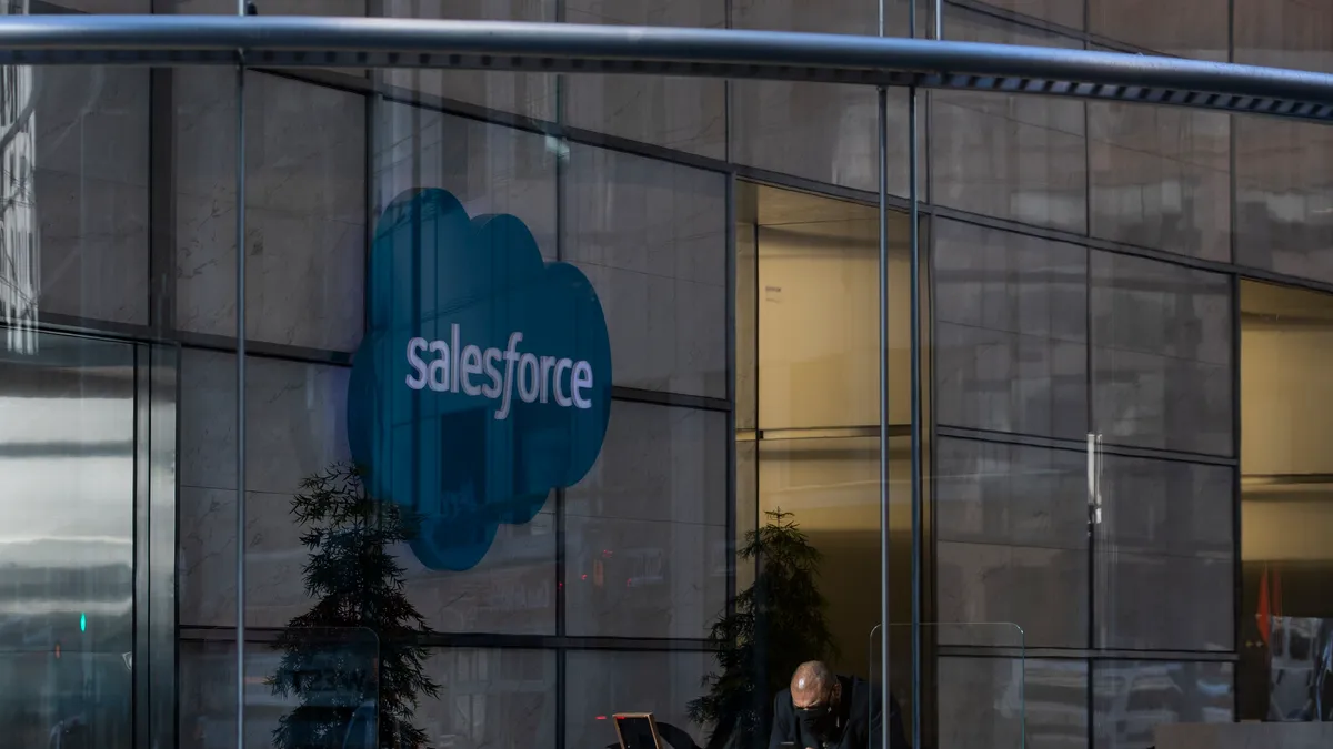 People are seen inside the Salesforce Tower on December 1, 2020 in San Francisco, California.