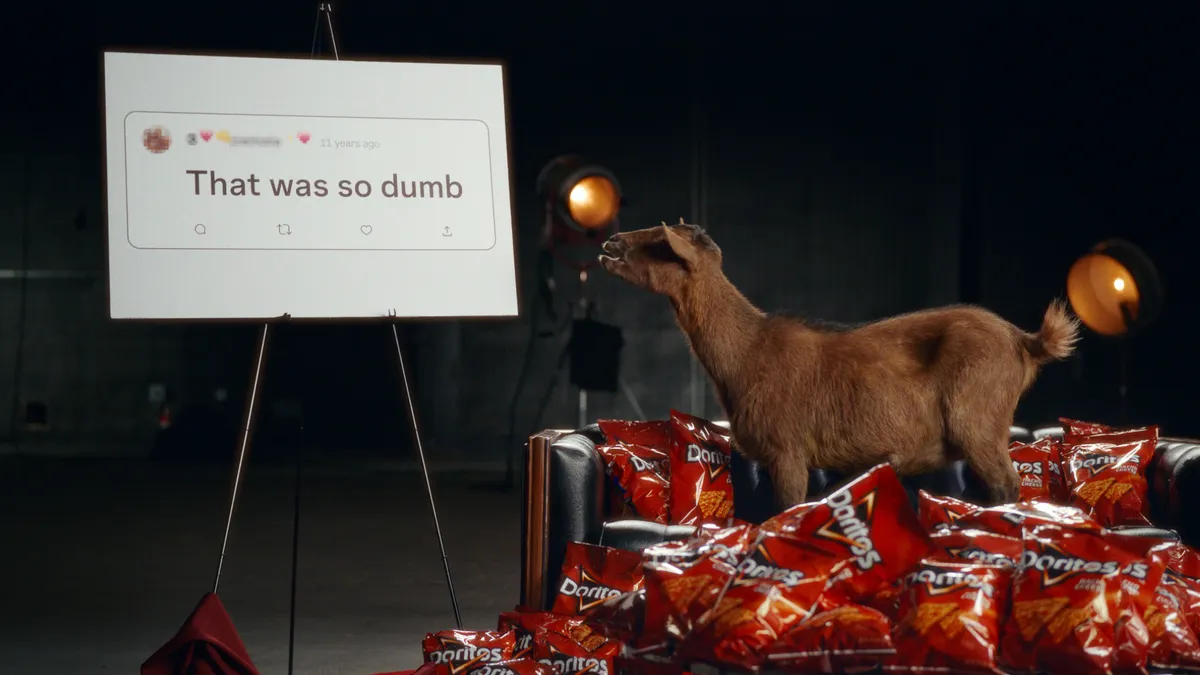 A goat responds to social media criticism of a Doritos ad