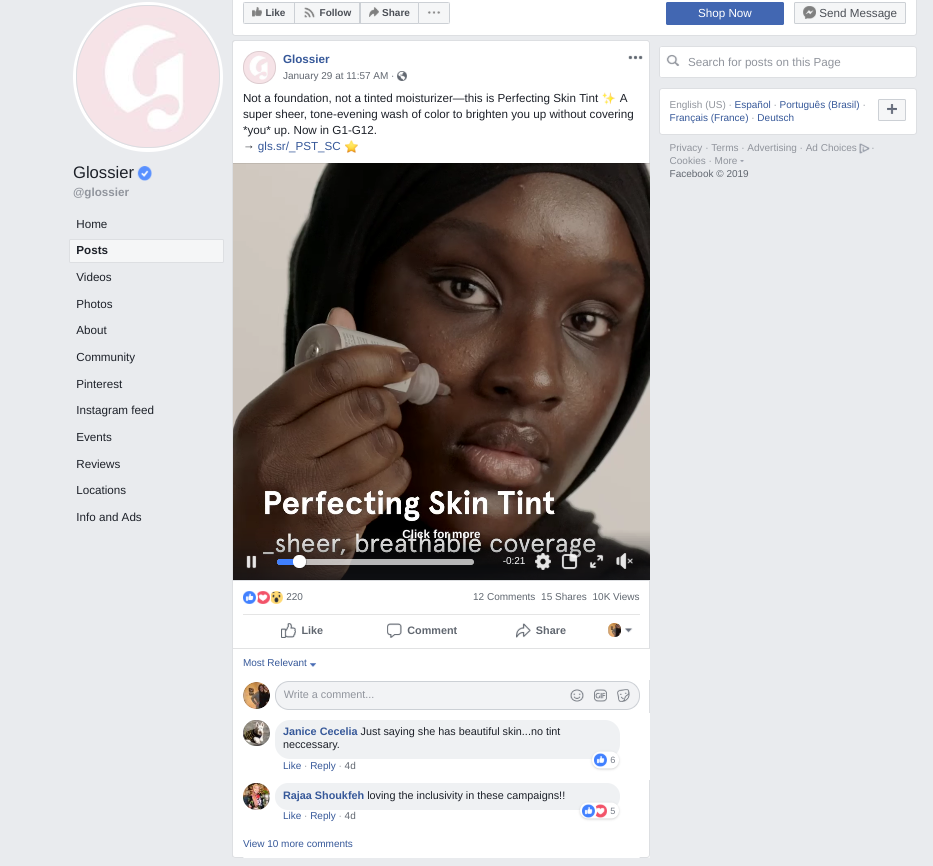 Facebook Glossier example