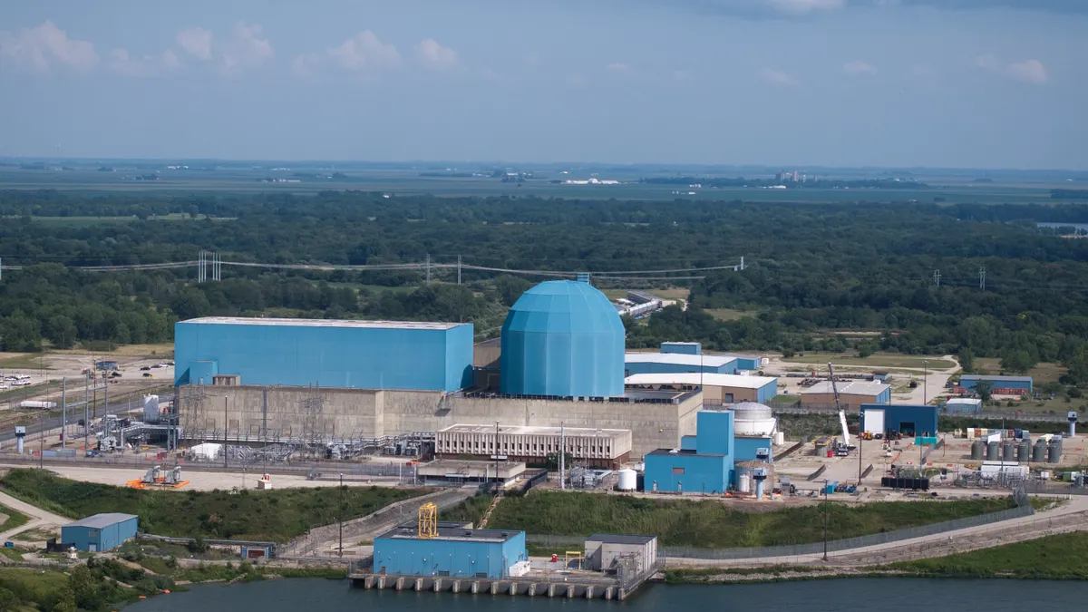 An aerial view of a nuclear power plant.