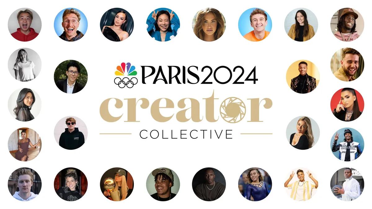 NBCUniversal's cover art for its "Paris Collective" group, which includes a number of popular social media creators, also shown on the graphic, who will be creating content at the 2024 Paris Olympics.