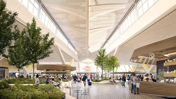 A rendering of the departure hall for the New Terminal One at JFK International Airport.