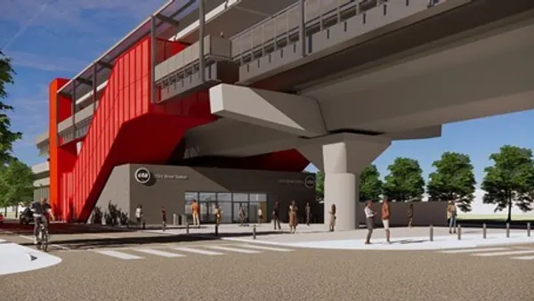 A rendering of a large structure with room beneath for people to walk under.