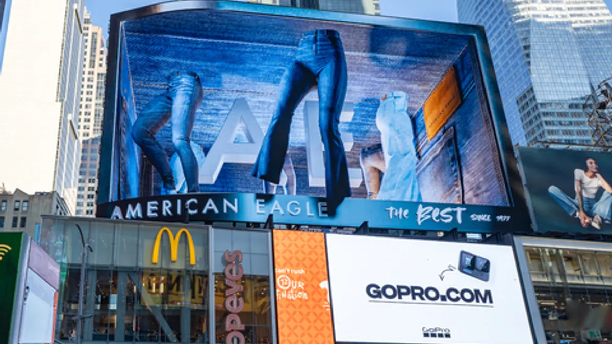 American Eagle's OOH billboard on New York’s High Line displaying a variety of its jeans.