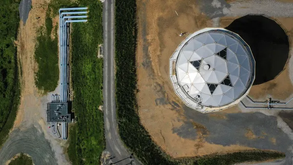 An aerial view of fuel holding tanks.